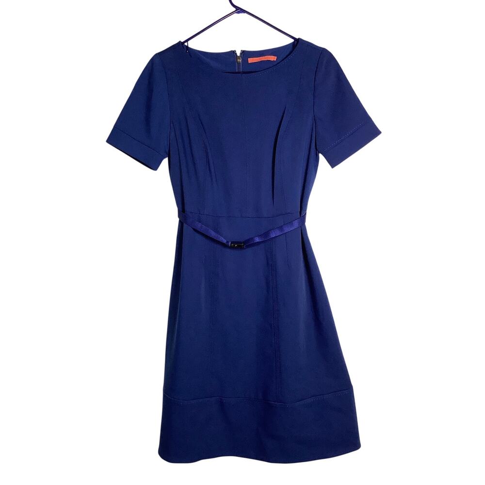 Sinclaire 10 Women's 8 Blue Short Sleeve Belted A Line Dress Minimalist P2-17